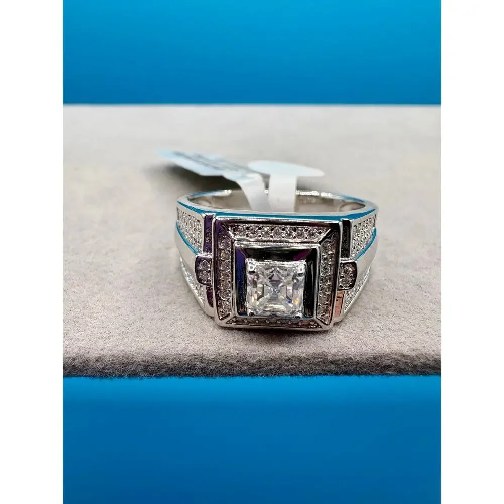 Sz. 12 - 3ct Moissanite Stamped 925 Sterling Silver Men Ring